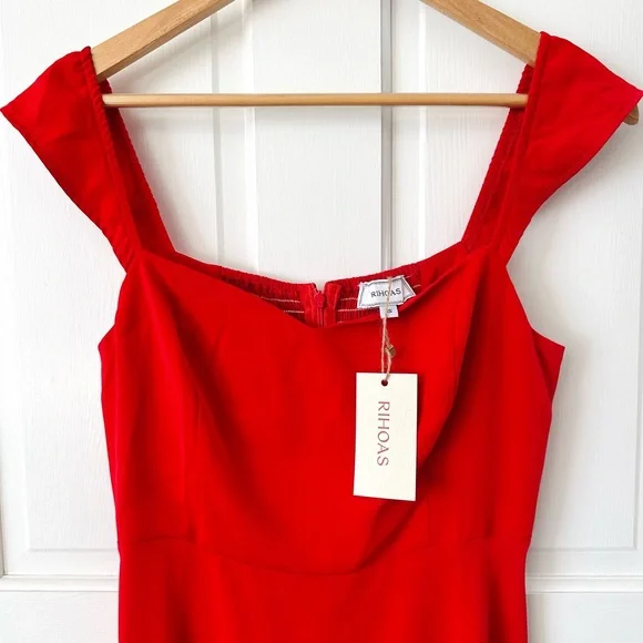 NEW! RIHOAS The Red Sweetheart Neckline Cap Sleeve Midi Dress Size XS - Picture 6 of 15